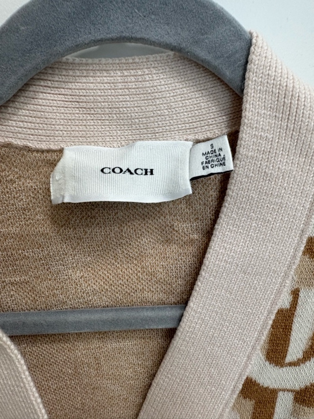 Coach Beige & Brown Logo Jacquard Cardigan - Picture 3 of 6